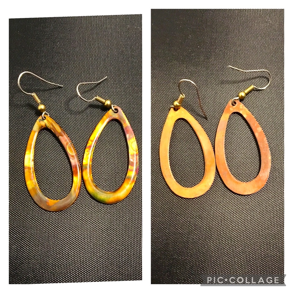 Resin and copper hollow teardrop dangles